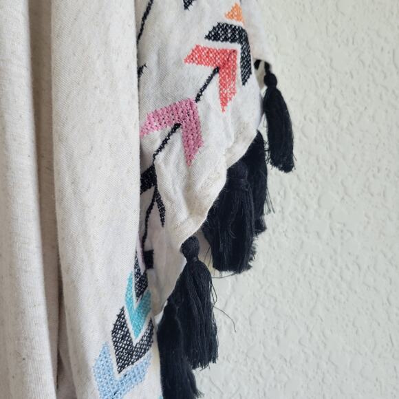 Judith March Embroidered Boho Tassel Cardigan Size Small Cream Linen Blend - Picture 5 of 8